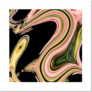 modern abstract black yellow pink swirls Posters and Art